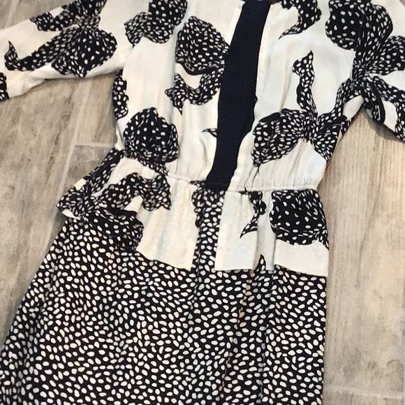 Louis Feraud vintage silk bow dress, cream/black, size 10 - Picture 5 of 13